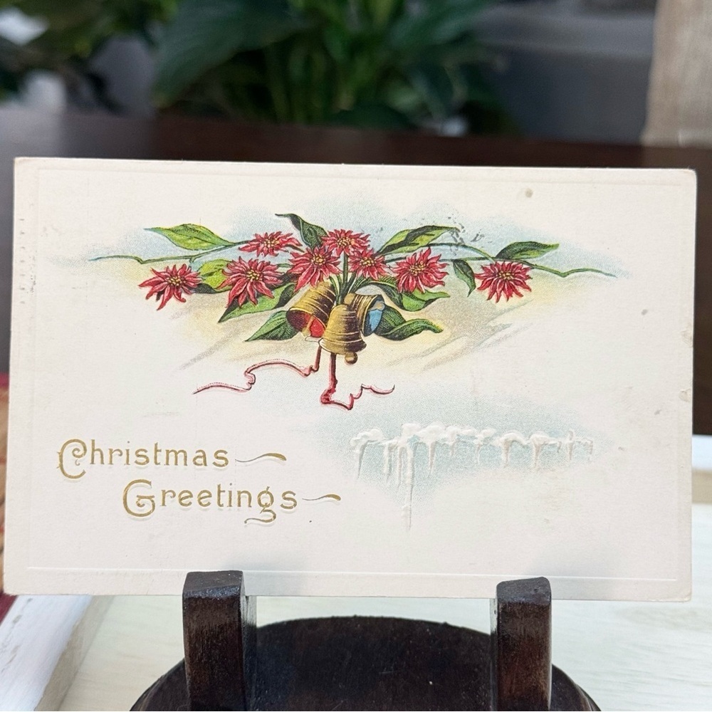 Antique Postmarked 1915 Christmas Greetings Postcard Paper Ephemera Embossed